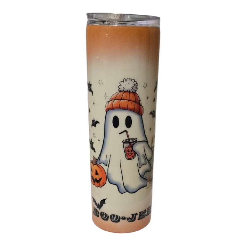 Handmade Halloween Ghost 30oz Skinny Tumbler Cute Spooky Boo Coffee Glitter Cup